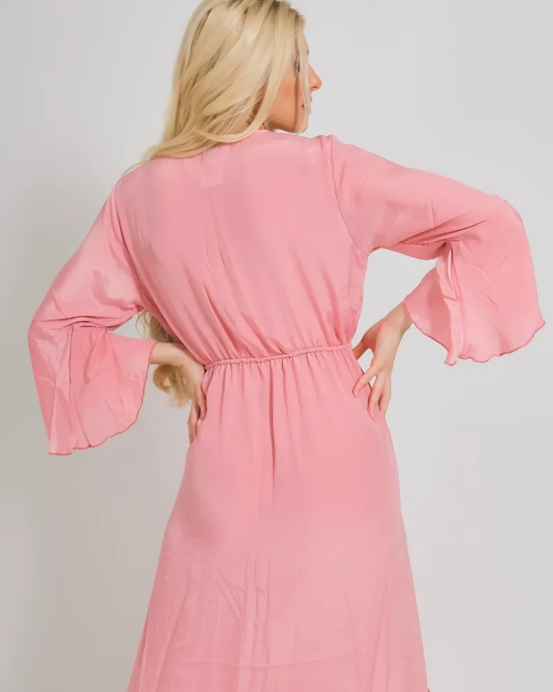 ΦΟΡΕΜΑ ΣΕ ΡΟΖ ΧΡΩΜΑ ΜΕ ΑΝΟΙΓΜΑ ONE SIZE (100% CREPE)