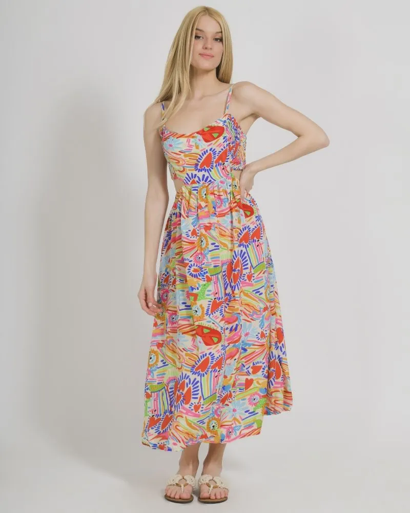 ΦΟΡΕΜΑ ΑΜΑΝΙΚΟ ΜΕ ΑΝΟΙΓΜΑ ΣΤΗ ΠΛΑΤΗ ΜΕ ΠΟΛΥΧΡΩΜΑ ΣΧΕΔΙΑ ONE SIZE  (100% CREPE)