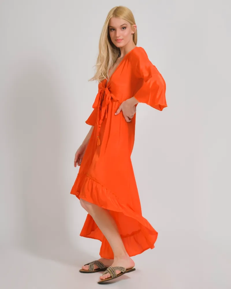 ΦΟΡΕΜΑ ΣΕ ΠΟΡΤΟΚΑΛΙ ΧΡΩΜΑ ΜΕ ΑΝΟΙΓΜΑ ONE SIZE (100% CREPE)