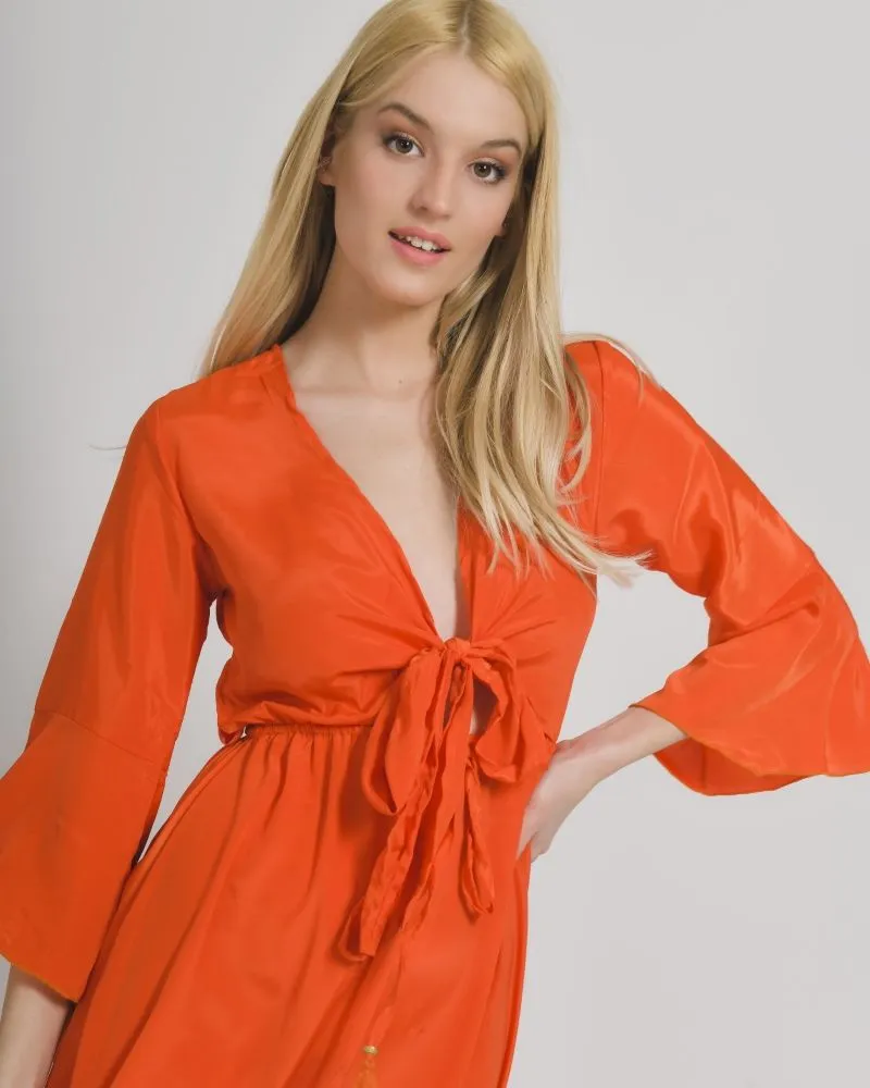 ΦΟΡΕΜΑ ΣΕ ΠΟΡΤΟΚΑΛΙ ΧΡΩΜΑ ΜΕ ΑΝΟΙΓΜΑ ONE SIZE (100% CREPE)