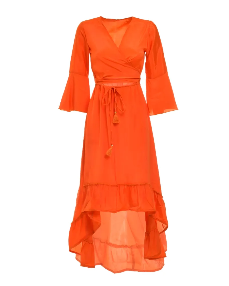 ΦΟΡΕΜΑ ΣΕ ΠΟΡΤΟΚΑΛΙ ΧΡΩΜΑ ΜΕ ΑΝΟΙΓΜΑ ONE SIZE (100% CREPE)