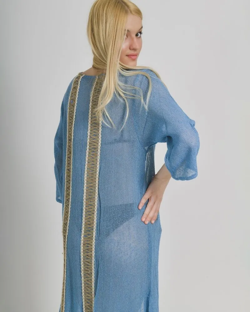 ΚΙΜΟΝΟ ΜΠΛΕ ΜΕ ΜΠΕΖ ΛΕΠΤΟΜΕΡΕΙΕΣ (100%COTTON)