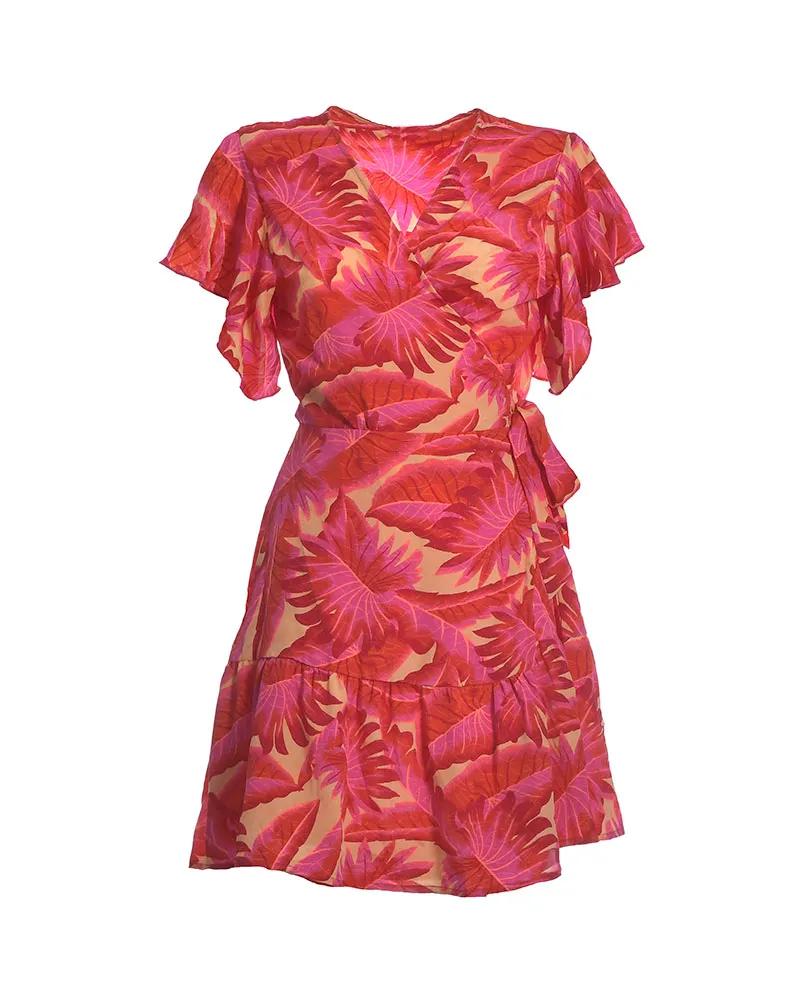 ΦΟΡΕΜΑ ΚΟΝΤΟ ΚΡΟΥΑΖΕ ΣΕ ΦΟΥΞ/ΚΟΚΚΙΝΟ ΧΡΩΜΑ ΜΕ ΦΥΛΛΑ ONE SIZE (100% CREPE)