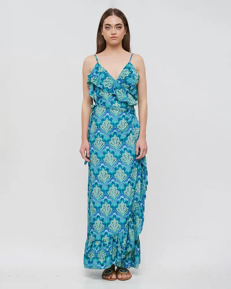 ΦΟΡΕΜΑ ΑΜΑΝΙΚΟ ΚΡΟΥΑΖΕ ΣΕ ΜΠΛΕ/ΤΥΡΚΟΥΑΖ ΧΡΩΜΑ ΜΕ ΧΡΥΣΕΣ ΛΕΠΤΟΜΕΡΕΙΕΣ ONE SIZE(100% CREPE)