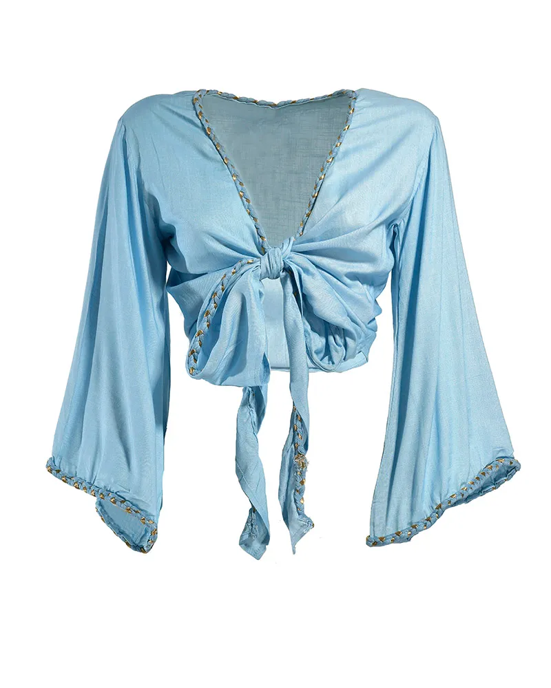 ΤΟΠ ΜΑΚΡΥΜΑΝΙΚΟ ΔΕΤΟ ΓΑΛΑΖΙΟ ΜΕ ΧΡΥΣΑ ΚΟΡΔΟΝΙΑ ONE SIZE (100% RAYON) ΤΟΠ ΜΑΚΡΥΜΑΝΙΚΟ ΔΕΤΟ ΓΑΛΑΖΙΟ ΜΕ ΧΡΥΣΑ ΚΟΡΔΟΝΙΑ ONE SIZE (100% RAYON)