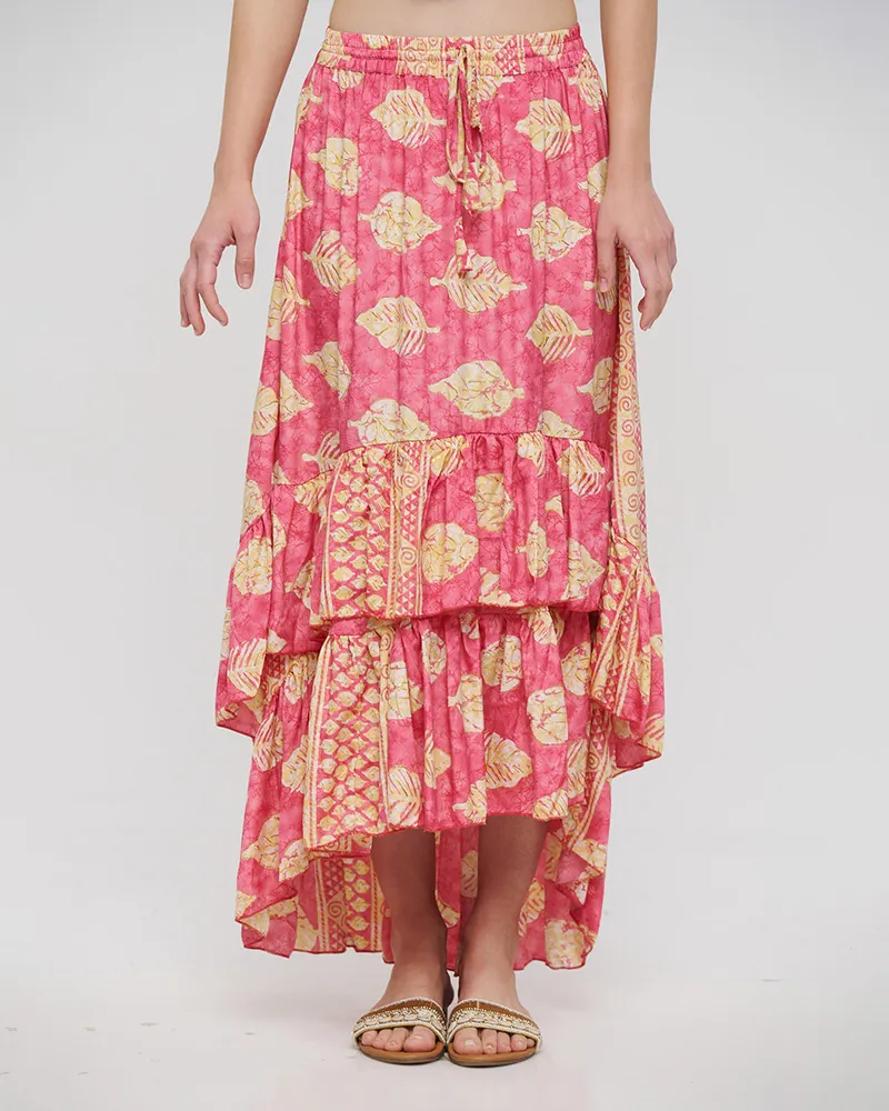 ΦΟΥΣΤΑ ΜΑΚΡΙΑ ΡΟΖ ΜΕ ΦΥΛΛΑ ΚΑΙ ΜΕ ΧΡΥΣΕΣ ΛΕΠΤΟΜΕΡΕΙΕΣ S/M (100% CREPE)