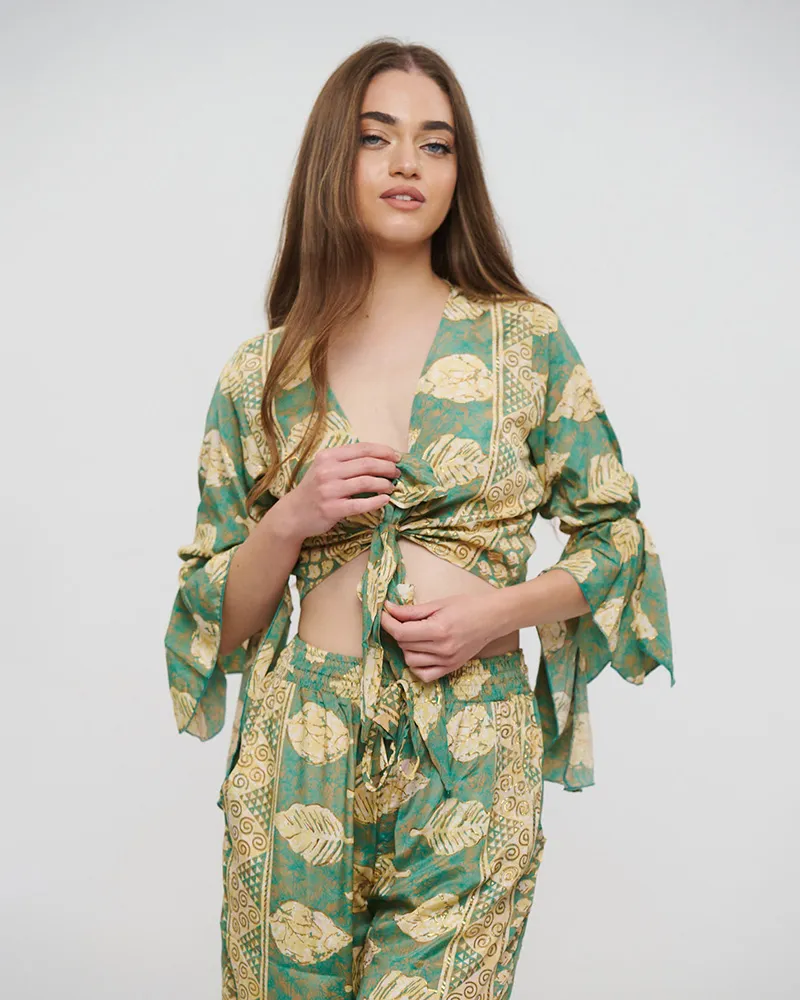 ΤΟΠ KONTO ΔΕΤΟ ΠΡΑΣΙΝΟ/ΚΑΦΕ ΜΕ ΦΥΛΛΑ ΚΑΙ ΜΕ ΧΡΥΣΕΣ ΛΕΠΤΟΜΕΡΕΙΕΣ ONE SIZE(100% CREPE)