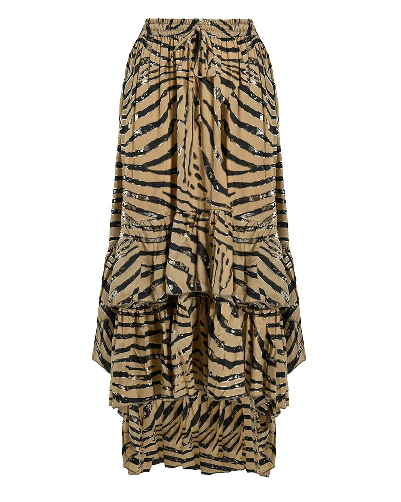 ΦΟΥΣΤΑ ΜΑΚΡΙΑ ΑΣΥΜΜΕΤΡΗ ΜΕ ΒΟΛΑΝ ΜΠΕΖ-ΜΑΥΡΟ ”ΖΕΒΡΕ” ΜΕ ΑΣΗΜΙ/ΧΡΥΣΕΣ ΛΕΠΤΟΜΕΡΕΙΕΣ M/L (100% CREPE)