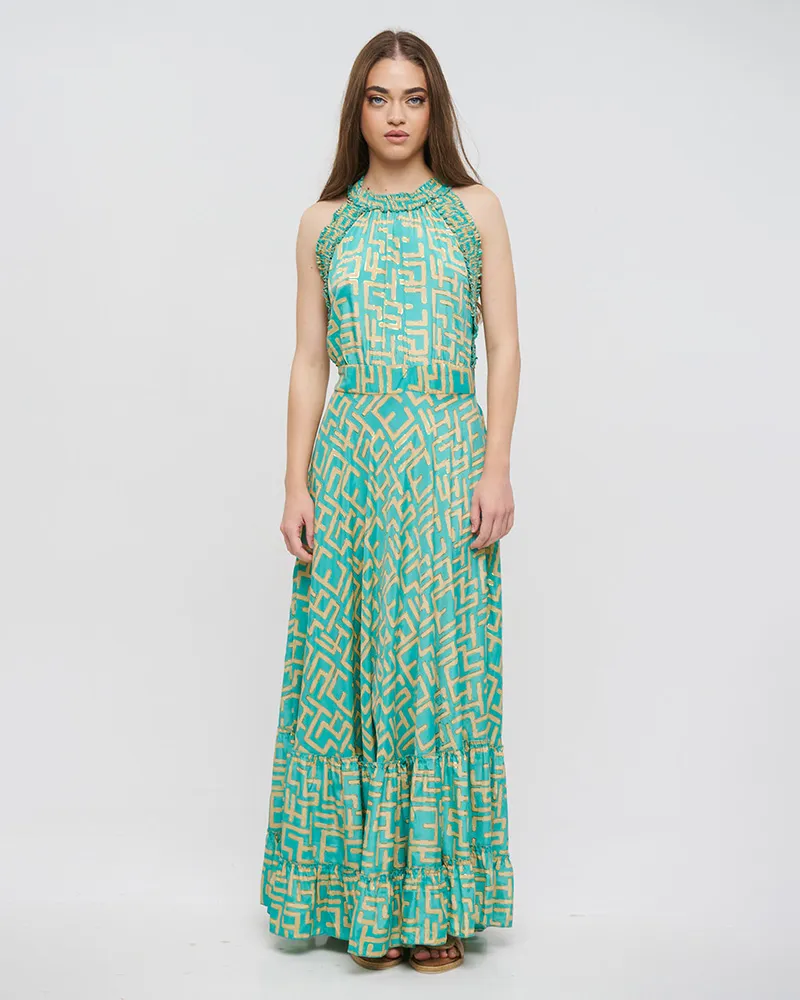 ΦΟΡΕΜΑ ΜΑΚΡΥ ΑΜΑΝΙΚΟ ΤΥΡΚΟΥΑΖ ΜΕ ΧΡΥΣΕΣ ΛΕΠΤΟΜΕΡΕΙΕΣ ONE SIZE (100%CREPE).