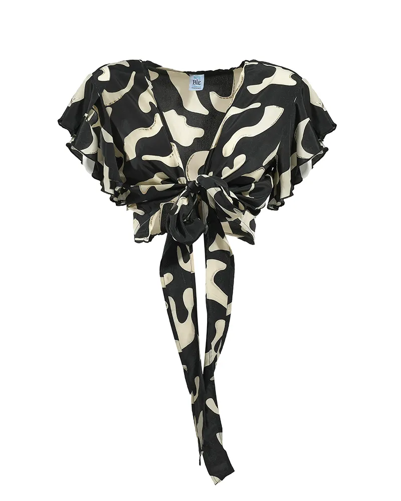 ΤΟΠ ΚΟΝΤΟ ΔΕΤΟ ”ΚΑΜΟΥΦΛΑΖ” ΜΑΥΡΟ/ΕΚΡΟΥ ONE SIZE (100%CREPE)