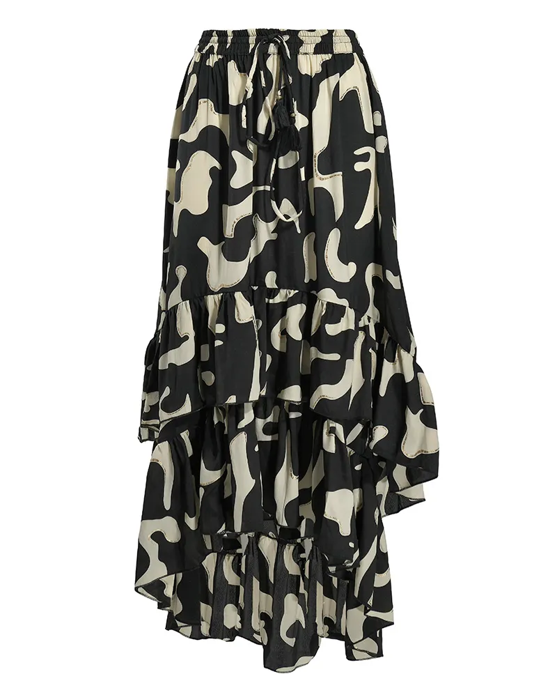 ΦΟΥΣΤΑ ΑΣΥΜΜΕΤΡΗ ΜΕ ΒΟΛΑΝ ”ΚΑΜΟΥΦΛΑΖ” ΜΑΥΡΟ/ΕΚΡΟΥ S/M (100%CREPE)