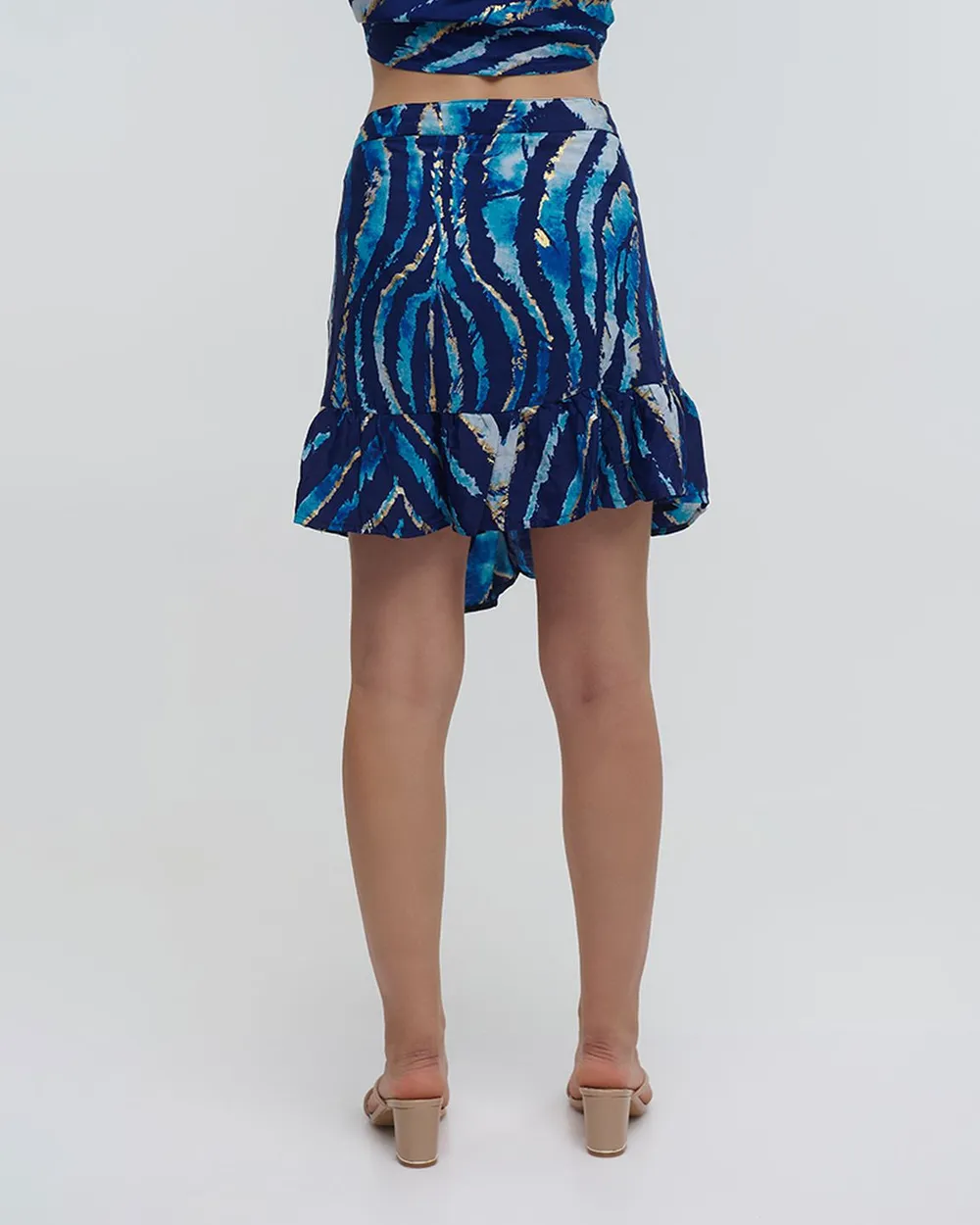 ΦΟΥΣΤΑ/ΠΑΡΕΟ ΚΟΝΤΗ ”TIE DYE” ΣΕ ΜΠΛΕ ΧΡΩΜΑ  S/M (100% CREPE)