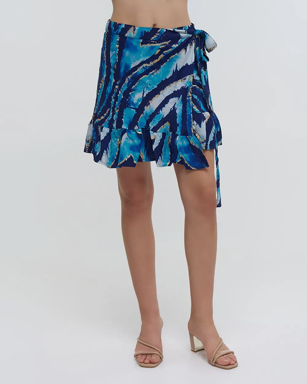 ΦΟΥΣΤΑ/ΠΑΡΕΟ ΚΟΝΤΗ ''TIE DYE'' ΣΕ ΜΠΛΕ ΧΡΩΜΑ  S/M (100% CREPE)