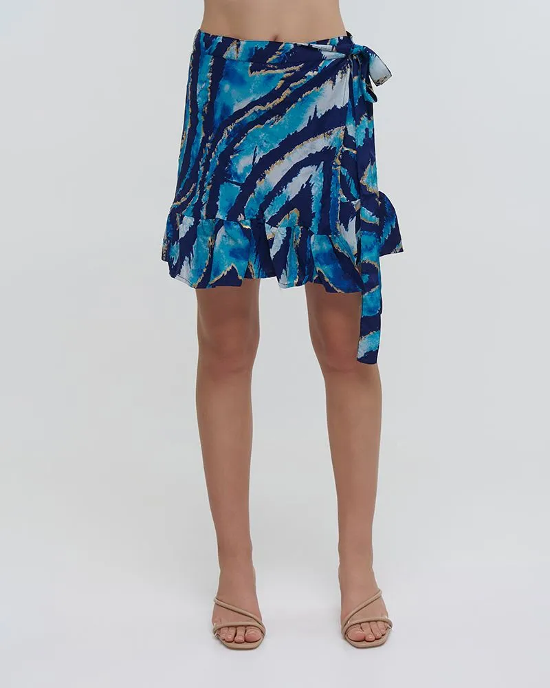 ΦΟΥΣΤΑ/ΠΑΡΕΟ ΚΟΝΤΗ ”TIE DYE” ΣΕ ΜΠΛΕ ΧΡΩΜΑ  S/M (100% CREPE)