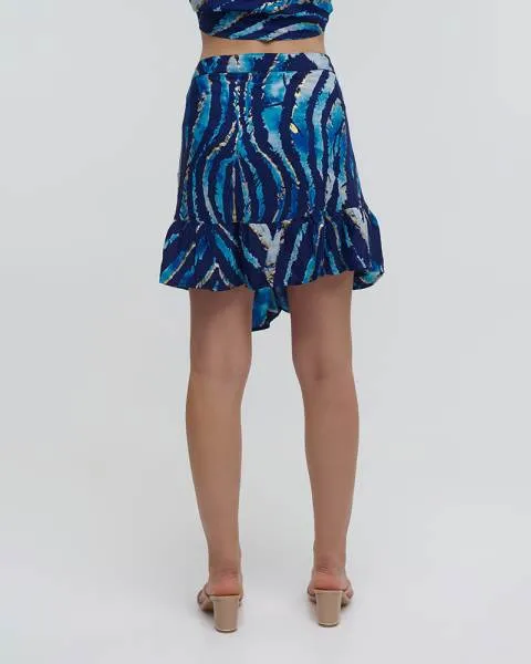 ΦΟΥΣΤΑ/ΠΑΡΕΟ ΚΟΝΤΗ ”TIE DYE” ΣΕ ΜΠΛΕ ΧΡΩΜΑ  M/L (100% CREPE)