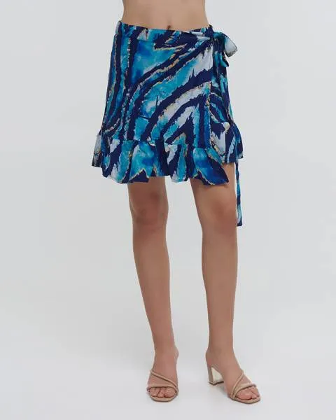 ΦΟΥΣΤΑ/ΠΑΡΕΟ ΚΟΝΤΗ ''TIE DYE'' ΣΕ ΜΠΛΕ ΧΡΩΜΑ  M/L (100% CREPE)