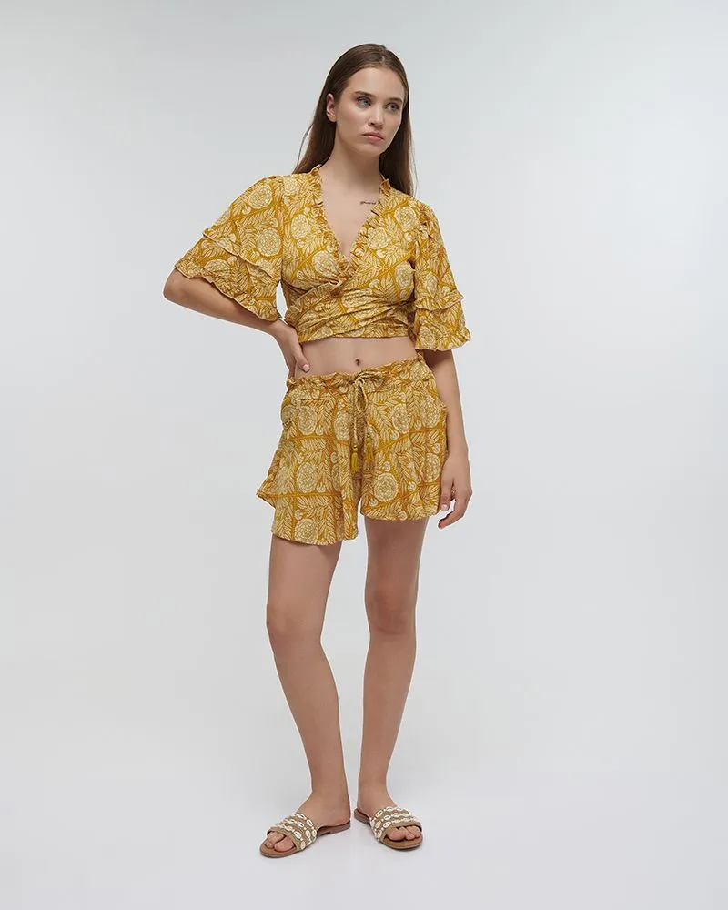 ΤΟΠ ΚΟΝΤΟ ΔΕΤΟ ”ΛΟΥΛΟΥΔΙ” ΚΙΤΡΙΝΟ ΜΕ ΧΡΥΣΕΣ ΛΕΠΤΟΜΕΡΕΙΕΣ ONE SIZE (100% CREPE)