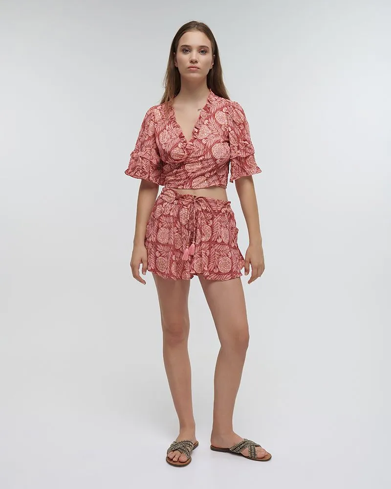 ΤΟΠ ΚΟΝΤΟ ΔΕΤΟ ”ΛΟΥΛΟΥΔΙ” ΚΟΚΚΙΝΟ ΜΕ ΧΡΥΣΕΣ ΛΕΠΤΟΜΕΡΕΙΕΣ ONE SIZE (100% CREPE)