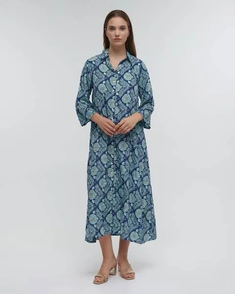 ΠΟΥΚΑΜΙΣΑ ΜΑΚΡΙΑ ''ΛΟΥΛΟΥΔΙ'' ΜΠΛΕ ΜΕ ΧΡΥΣΕΣ ΛΕΠΤΟΜΕΡΕΙΕΣ M/L (100% CREPE)