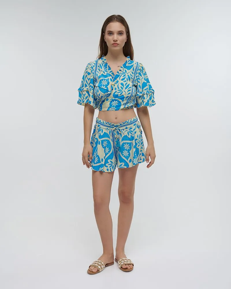 ΤΟΠ ΚΟΝΤΟ ΔΕΤΟ ΕΜΠΡΙΜΕ ΜΕ ΛΟΥΛΟΥΔΙΑ ΛΕΥΚΟ/ΜΠΛΕ ΜΕ ΧΡΥΣΕΣ ΛΕΠΤΟΜΕΡΕΙΕΣ ONE SIZE (100% CREPE)