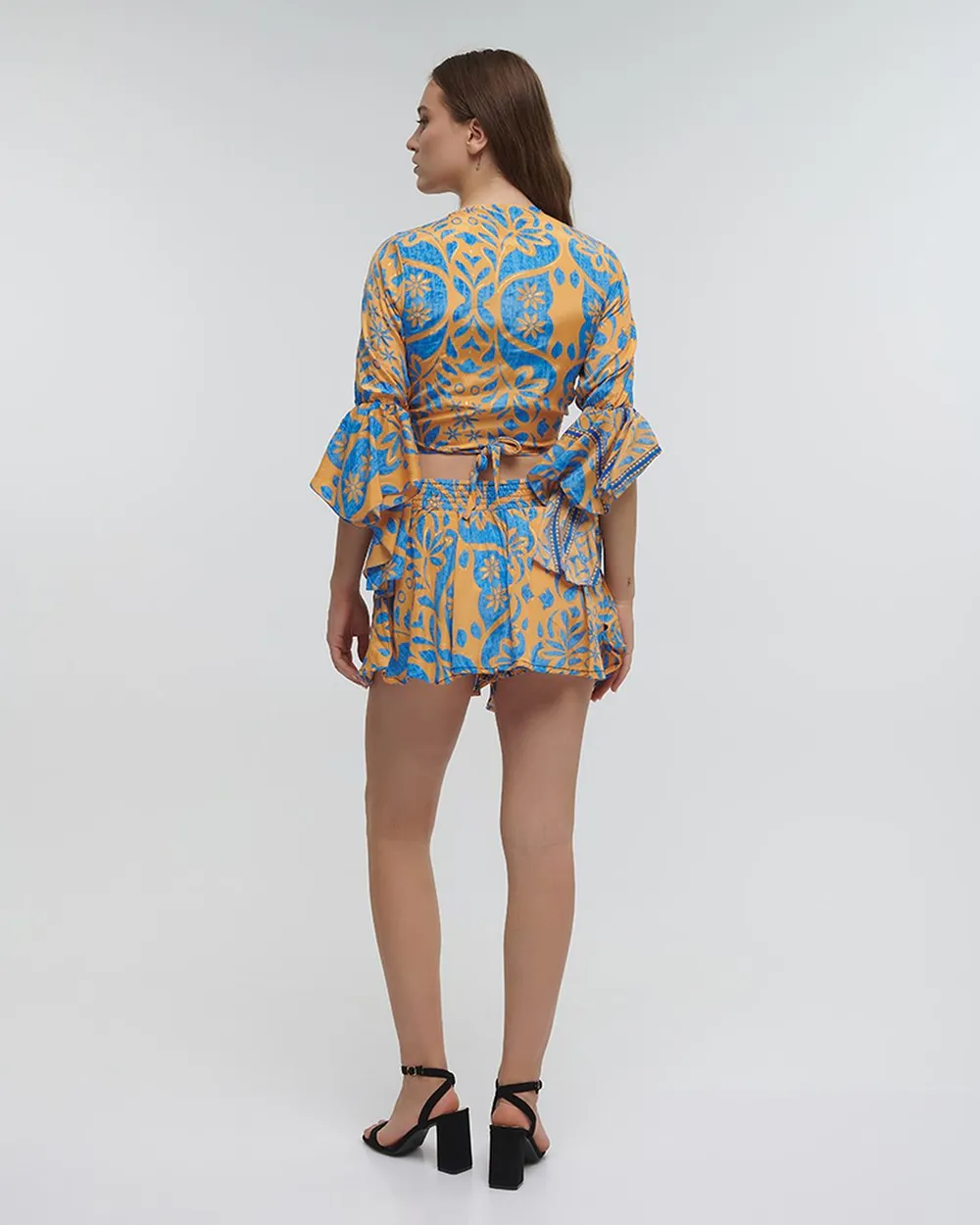 ΤΟΠ ΚΟΝΤΟ ΔΕΤΟ ΜΕ ΛΟΥΛΟΥΔΙΑ ΜΠΛΕ/ΠΟΡΤΟΚΑΛΙ ΜΕ ΧΡΥΣΕΣ ΛΕΠΤΟΜΕΡΕΙΕΣ ONE SIZE (100% CREPE)