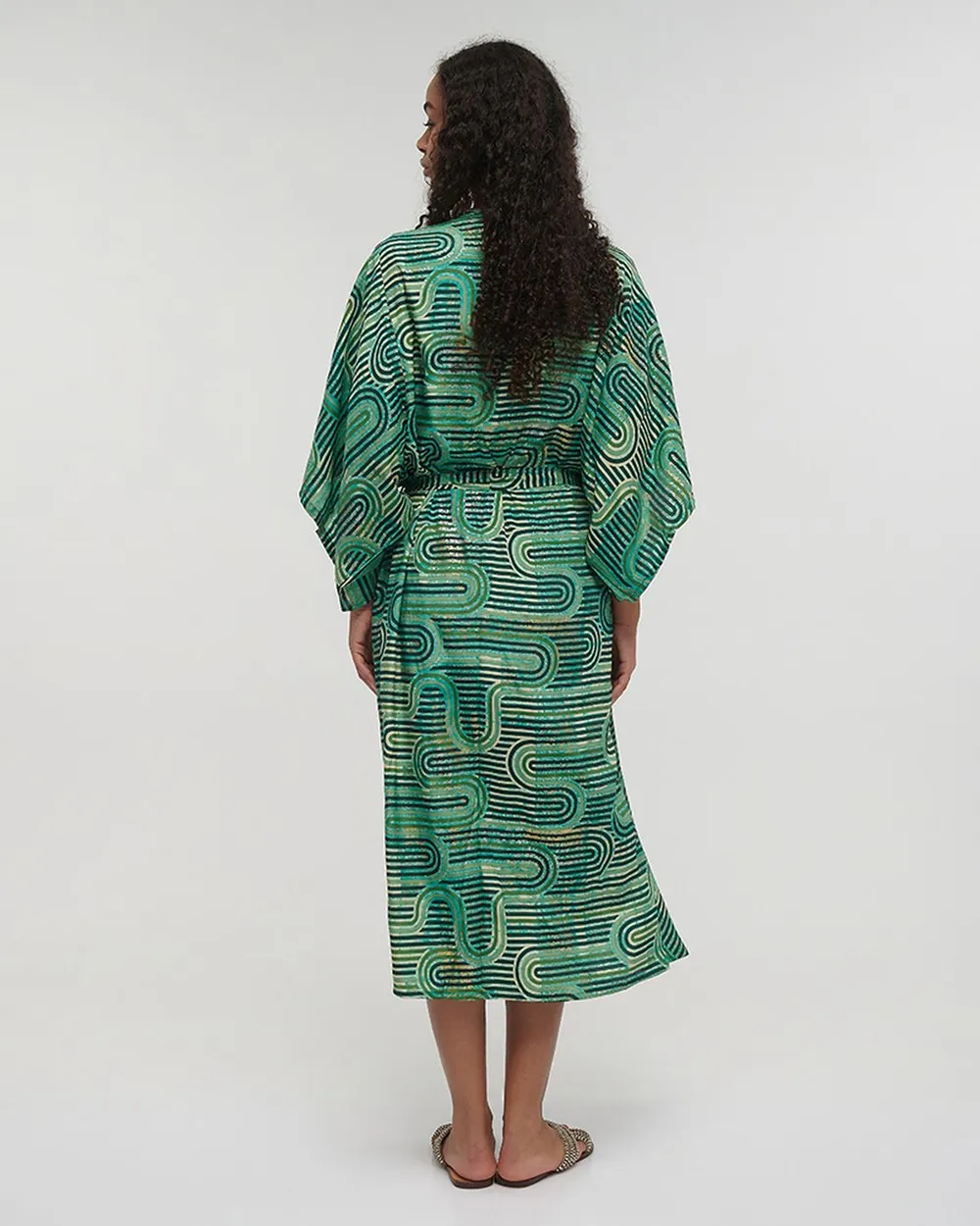 ΚΙΜΟΝΟ ΜΑΚΡΥ ΜΕ ΖΩΝΗ ΠΡΑΣΙΝΟ ΜΕ ΓΕΩΜΑΤΡΙΚΑ ΣΧΕΔΙΑ ΚΑΙ ΧΡΥΣΕΣ ΛΕΠΤΟΜΕΡΕΙΕΣ ONE SIZE (100%RAYON)