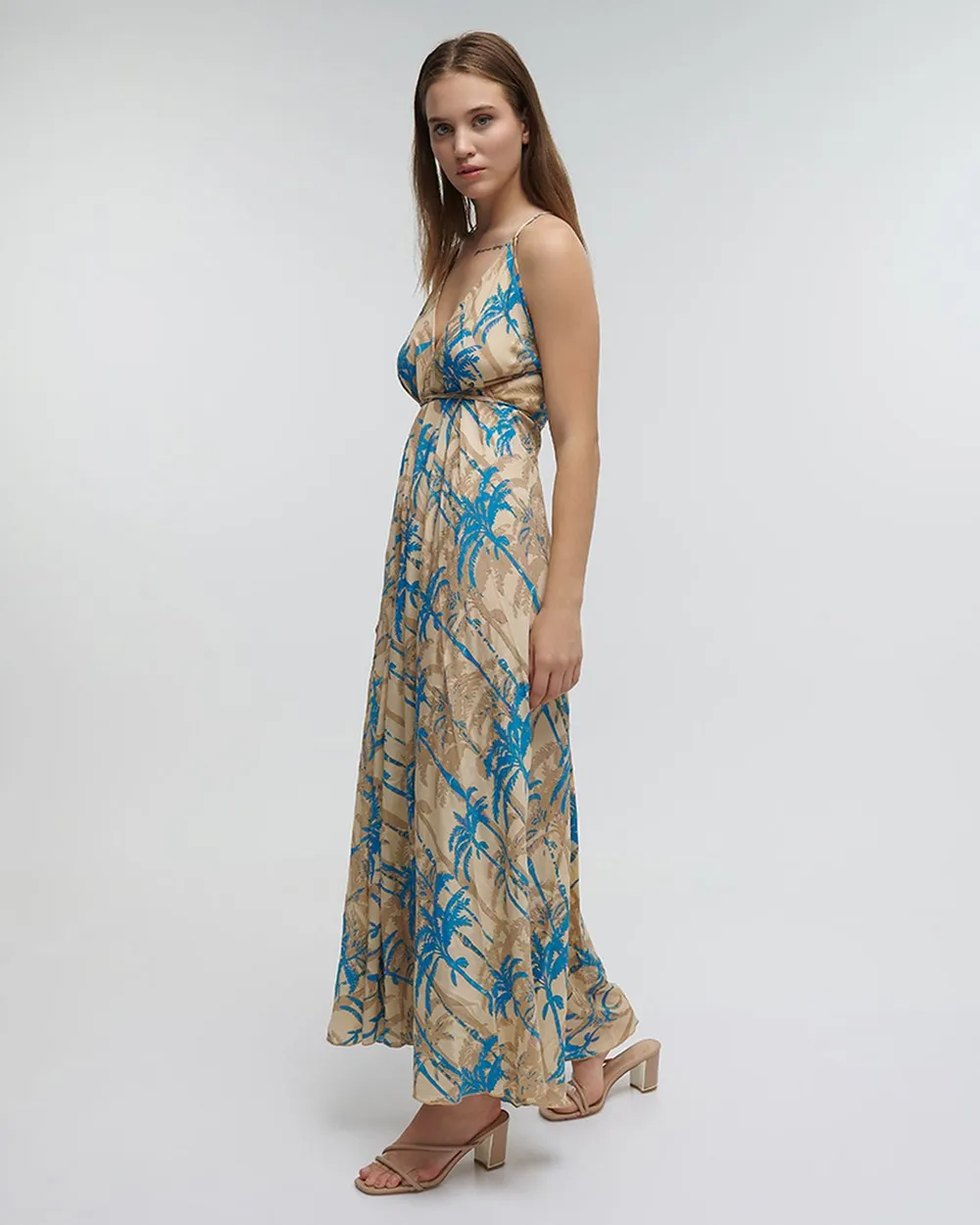 ΦΟΡΕΜΑ ΜΑΚΡΥ ΕΞΩΠΛΑΤΟ ''ΦΟΙΝΙΚΕΣ'' ΤΙΡΚΟΥΑΖ/ΜΠΕΖ ΜΕ ΧΡΥΣΕΣ ΛΕΠΤΟΜΕΡΕΙΕΣ ONE SIZE (100% CREPE)