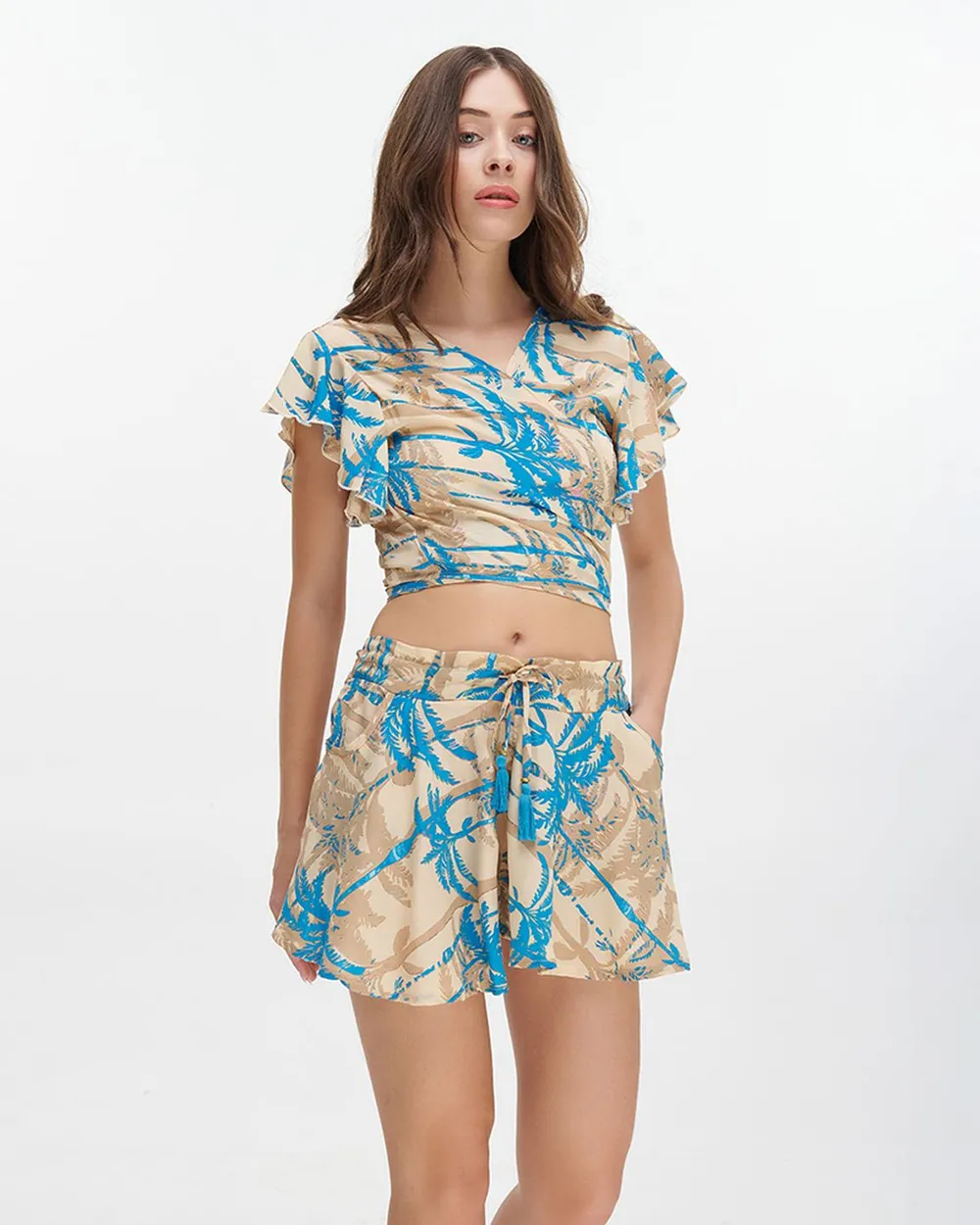 ΤΟΠ ΚΟΝΤΟ ΔΕΤΟ ''ΦΟΙΝΙΚΕΣ'' ΤΙΡΚΟΥΑΖ/ΜΠΕΖ ΜΕ ΧΡΥΣΕΣ ΛΕΠΤΟΜΕΡΕΙΕΣ ONE SIZE (100% CREPE)