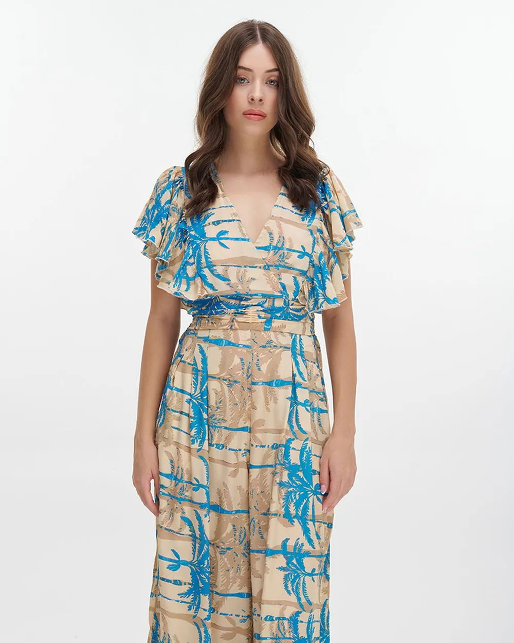 ΟΛΟΣΩΜΗ ΦΟΡΜΑ ΜΑΚΡΙΑ ΜΕ ΚΟΝΤΟ ΜΑΝΙΚΙ ''ΦΟΙΝΙΚΕΣ'' ΤΙΡΚΟΥΑΖ/ΜΠΕΖ ΜΕ ΧΡΥΣΕΣ ΛΕΠΤΟΜΕΡΕΙΕΣ ONE SIZE (100% CREPE)