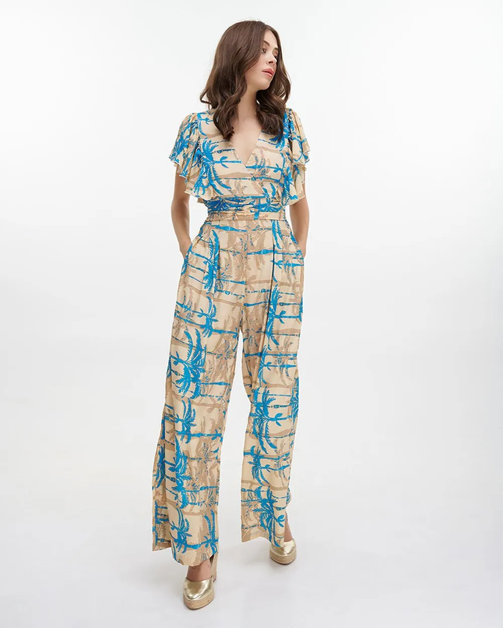 ΟΛΟΣΩΜΗ ΦΟΡΜΑ ΜΑΚΡΙΑ ΜΕ ΚΟΝΤΟ ΜΑΝΙΚΙ ''ΦΟΙΝΙΚΕΣ'' ΤΙΡΚΟΥΑΖ/ΜΠΕΖ ΜΕ ΧΡΥΣΕΣ ΛΕΠΤΟΜΕΡΕΙΕΣ ONE SIZE (100% CREPE)