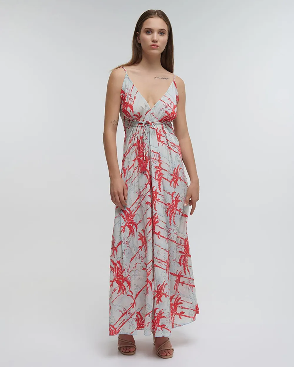 ΦΟΡΕΜΑ ΜΑΚΡΥ ΕΞΩΠΛΑΤΟ ''ΦΟΙΝΙΚΕΣ'' ΡΟΖ/ΓΑΛΑΖΙΟ ΜΕ ΧΡΥΣΕΣ ΛΕΠΤΟΜΕΡΕΙΕΣ ONE SIZE (100% CREPE)