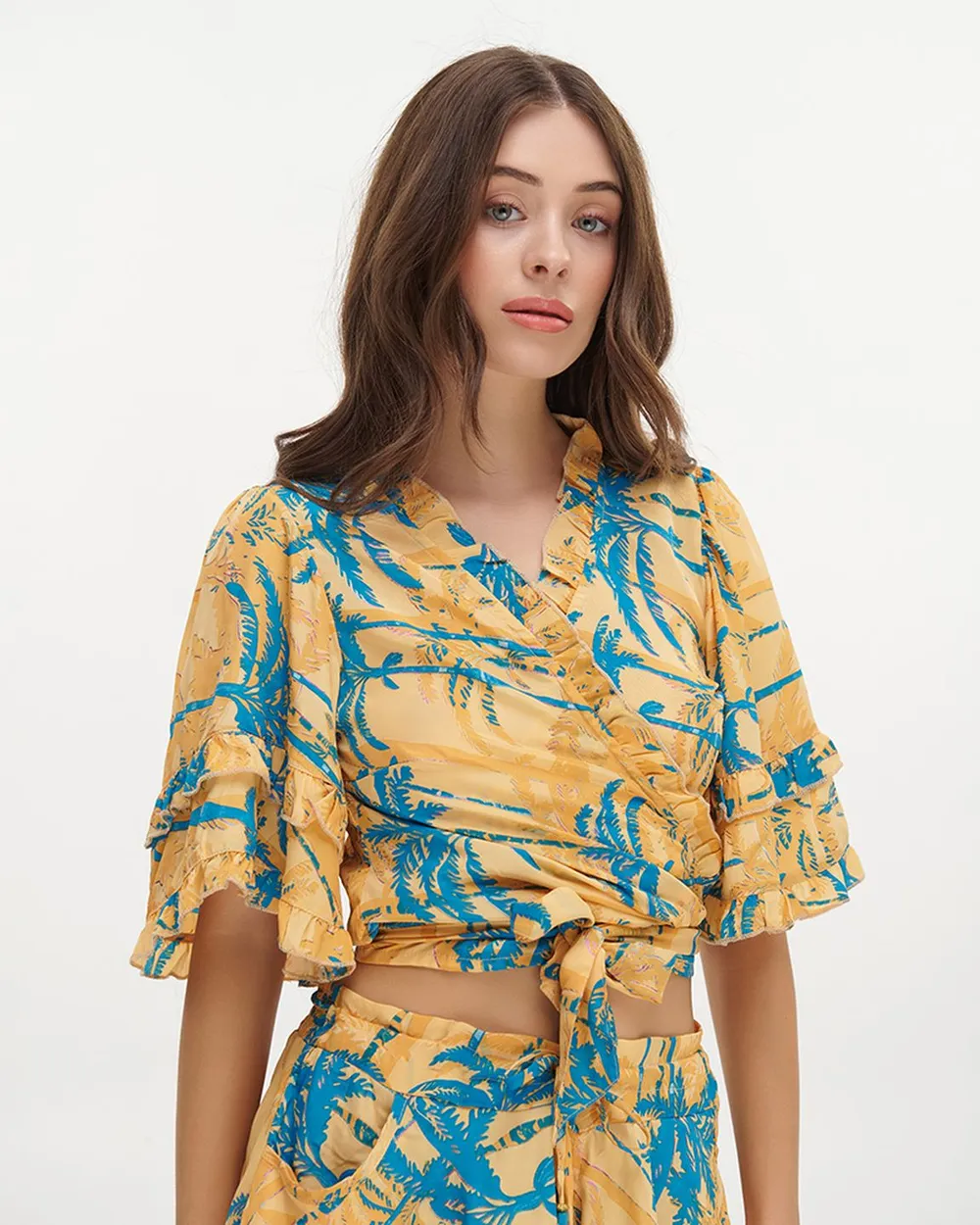 ΤΟΠ ΚΟΝΤΟ ΔΕΤΟ ''ΦΟΙΝΙΚΕΣ'' ΤΙΡΚΟΥΑΖ/ΠΟΡΤΟΚΑΛΙ ΜΕ ΧΡΥΣΕΣ ΛΕΠΤΟΜΕΡΕΙΕΣ ONE SIZE (100% CREPE)