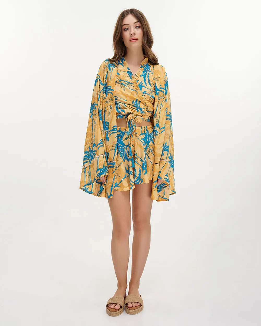 ΚΙΜΟΝΟ ΚΟΝΤΟ ”ΦΟΙΝΙΚΕΣ” ΤΙΡΚΟΥΑΖ/ΠΟΡΤΟΚΑΛΙ ΜΕ ΧΡΥΣΕΣ ΛΕΠΤΟΜΕΡΕΙΕΣ ONE SIZE (100% CREPE)