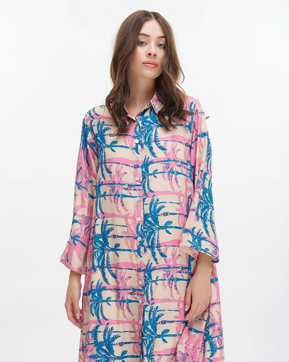 ΠΟΥΚΑΜΙΣΑ ΜΑΚΡΙΑ ''ΦΟΙΝΙΚΕΣ'' ΤΙΡΚΟΥΑΖ/ΡΟΖ ΜΕ ΧΡΥΣΕΣ ΛΕΠΤΟΜΕΡΕΙΕΣ S/M (100% CREPE)