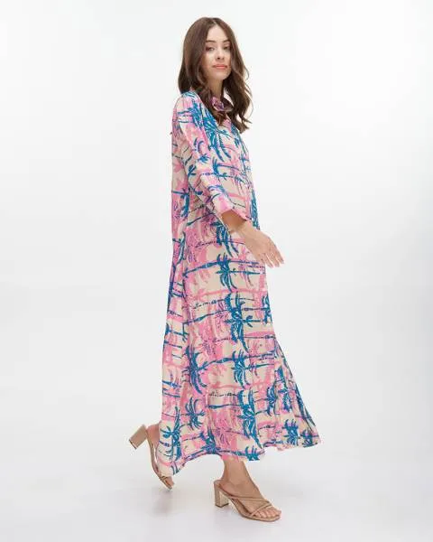 ΠΟΥΚΑΜΙΣΑ ΜΑΚΡΙΑ ''ΦΟΙΝΙΚΕΣ'' ΤΙΡΚΟΥΑΖ/ΡΟΖ ΜΕ ΧΡΥΣΕΣ ΛΕΠΤΟΜΕΡΕΙΕΣ M/L (100% CREPE)