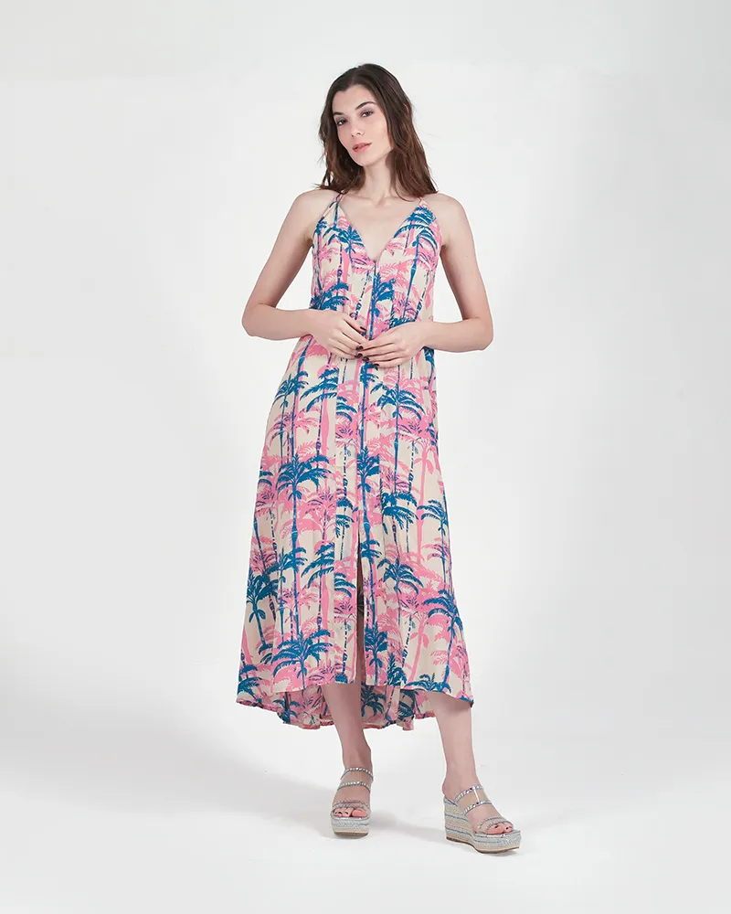 ΦΟΡΕΜΑ ΜΑΚΡΥ AMANIKO ”ΦΟΙΝΙΚΕΣ” ΤΙΡΚΟΥΑΖ/ΡΟΖ ΜΕ ΧΡΥΣΕΣ ΛΕΠΤΟΜΕΡΕΙΕΣ ONE SIZE (100% CREPE)