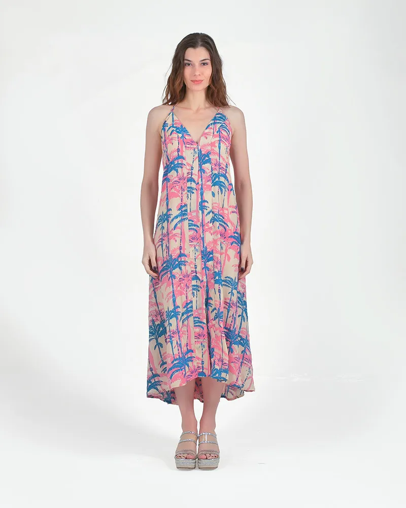 ΦΟΡΕΜΑ ΜΑΚΡΥ AMANIKO ”ΦΟΙΝΙΚΕΣ” ΤΙΡΚΟΥΑΖ/ΡΟΖ ΜΕ ΧΡΥΣΕΣ ΛΕΠΤΟΜΕΡΕΙΕΣ ONE SIZE (100% CREPE)