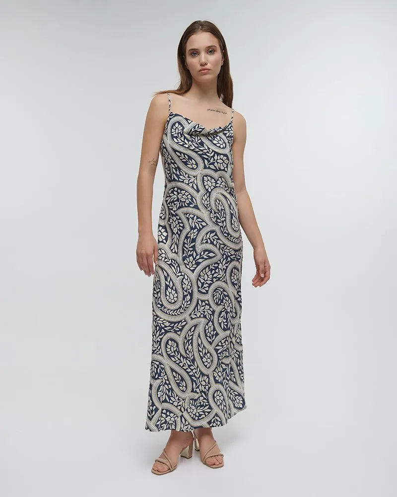 ΦΟΡΕΜΑ ΜΑΚΡΥ ΕΜΠΡΙΜΕ ΜΕ ΤΙΡΑΝΤΕΣ ΚΑΙ ΦΥΛΛΑ ΜΠΛΕ/ΛΕΥΚΟ ΜΕ ΧΡΥΣΕΣ ΛΕΠΤΟΜΕΡΕΙΕΣ ONE SIZE (100% CREPE)