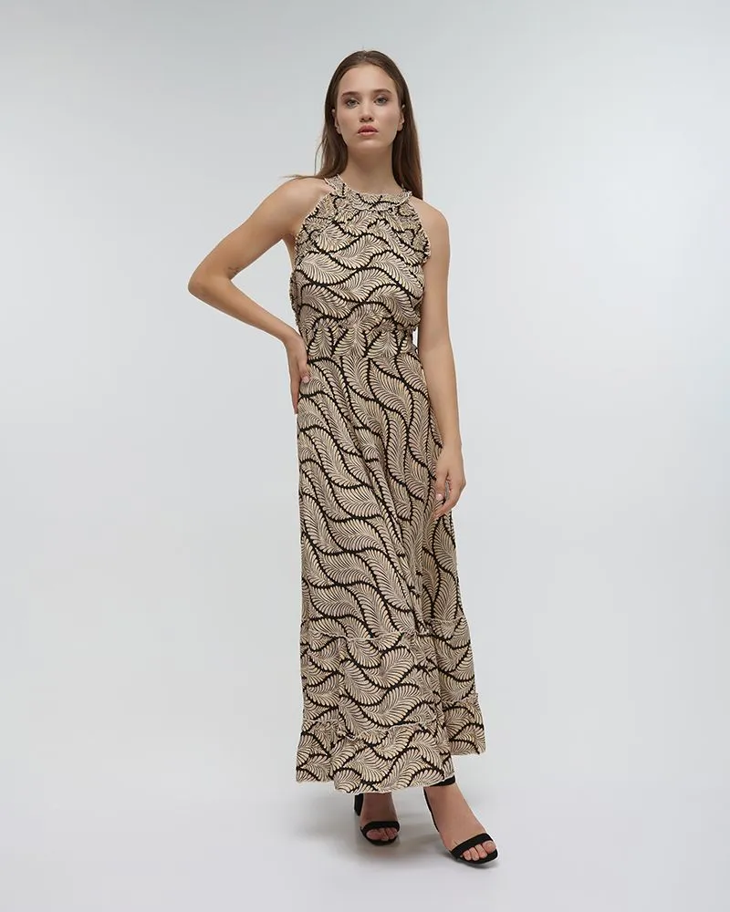 ΦΟΡΕΜΑ ΜΑΚΡΥ ΑΜΑΝΙΚΟ ”ΦΥΛΛΟ” ΜΑΥΡΟ ΜΕ ΧΡΥΣΕΣ ΛΕΠΤΟΜΕΡΕΙΕΣ ONE SIZE (100%RAYON)