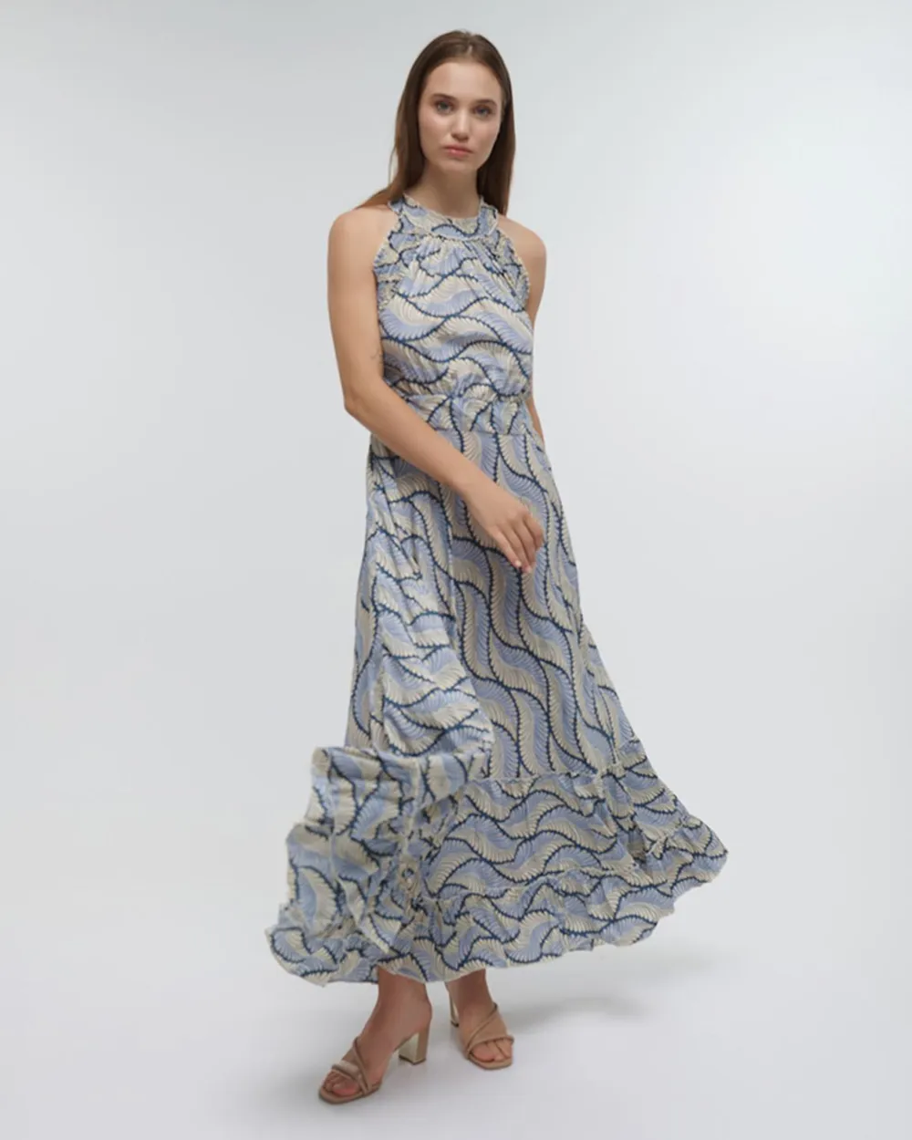 ΦΟΡΕΜΑ ΜΑΚΡΥ ΑΜΑΝΙΚΟ ''ΦΥΛΛΟ'' ΜΠΛΕ ΜΕ ΧΡΥΣΕΣ ΛΕΠΤΟΜΕΡΕΙΕΣ ONE SIZE (100%RAYON)