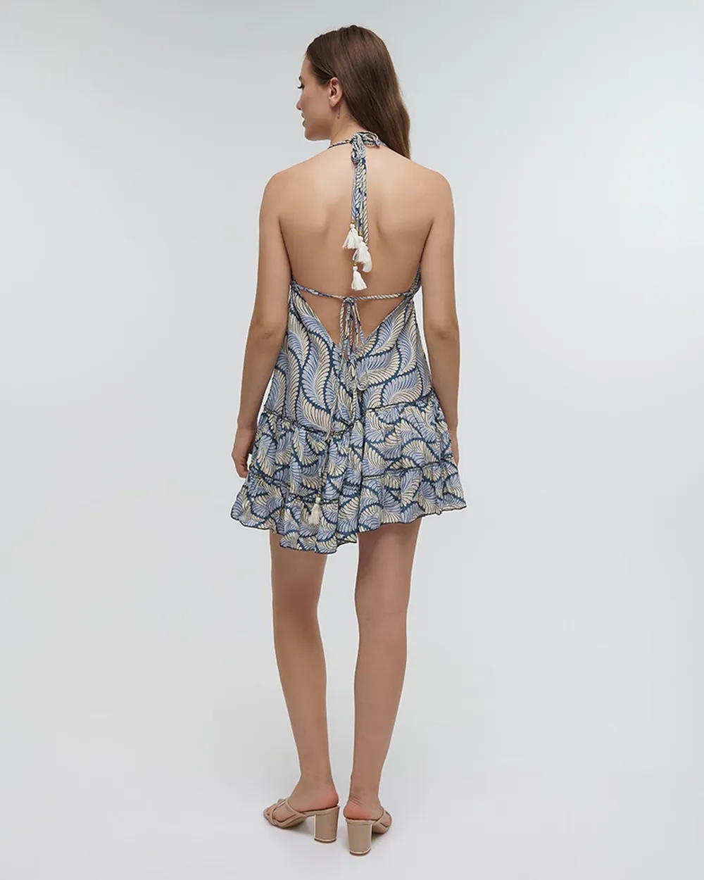 ΦΟΡΕΜΑ ΚΟΝΤΟ ΕΞΩΠΛΑΤΟ ”ΦΥΛΛΟ” ΜΠΛΕ ΜΕ ΧΡΥΣΕΣ ΛΕΠΤΟΜΕΡΕΙΕΣ ONE SIZE (100% RAYON)