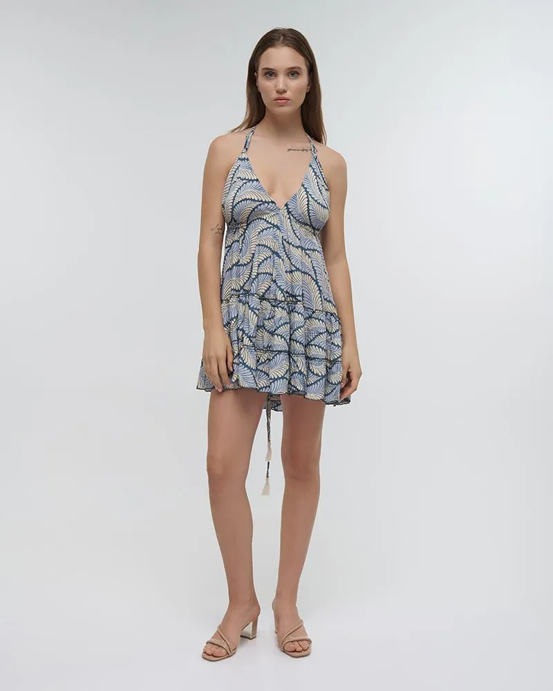 ΦΟΡΕΜΑ ΚΟΝΤΟ ΕΞΩΠΛΑΤΟ ”ΦΥΛΛΟ” ΜΠΛΕ ΜΕ ΧΡΥΣΕΣ ΛΕΠΤΟΜΕΡΕΙΕΣ ONE SIZE (100% RAYON)