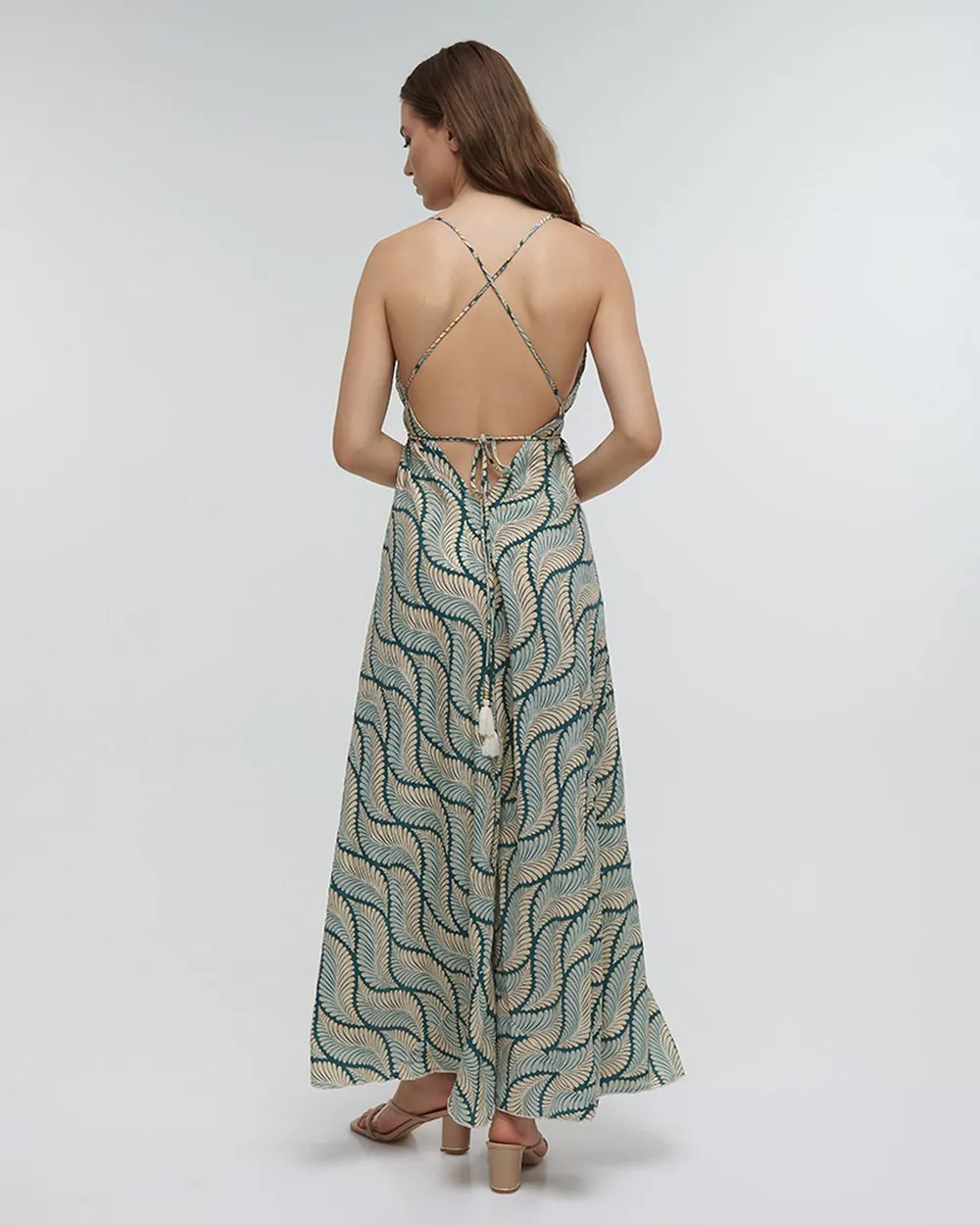 ΦΟΡΕΜΑ ΜΑΚΡΥ ΕΞΩΠΛΑΤΟ ”ΦΥΛΛΟ” ΠΡΑΣΙΝΟ ΜΕ ΧΡΥΣΕΣ ΛΕΠΤΟΜΕΡΕΙΕΣ ONE SIZE (100%RAYON)