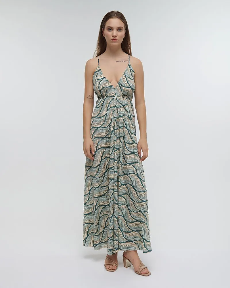 ΦΟΡΕΜΑ ΜΑΚΡΥ ΕΞΩΠΛΑΤΟ ”ΦΥΛΛΟ” ΠΡΑΣΙΝΟ ΜΕ ΧΡΥΣΕΣ ΛΕΠΤΟΜΕΡΕΙΕΣ ONE SIZE (100%RAYON)