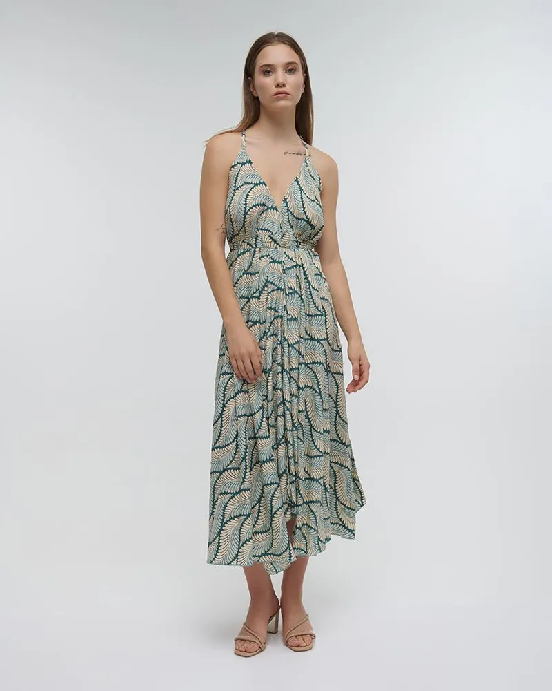 ΦΟΡΕΜΑ ΜΑΚΡΥ ΜΕ ΤΙΡΑΝΤΕΣ ”ΦΥΛΛΟ” ΠΡΑΣΙΝΟ ΜΕ ΧΡΥΣΕΣ ΛΕΠΤΟΜΕΡΕΙΕΣ ONE SIZE (100%RAYON)