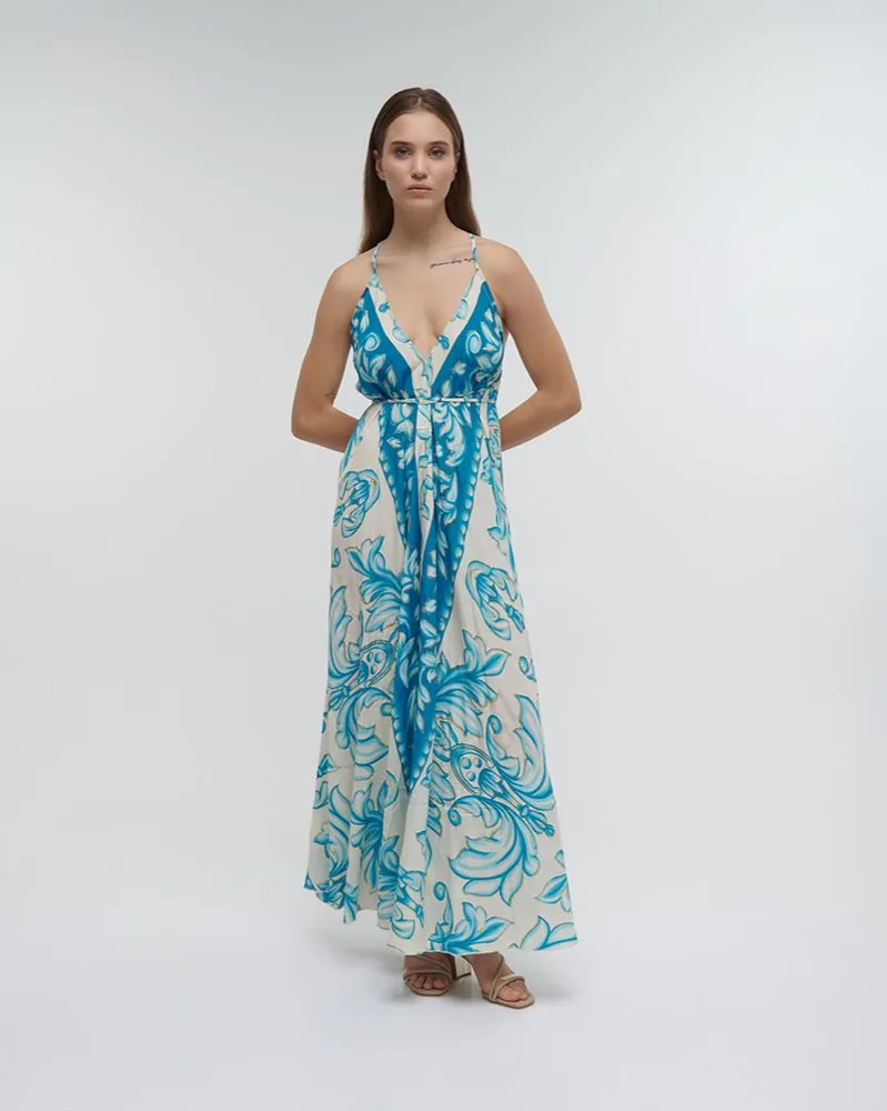 ΦΟΡΕΜΑ ΜΑΚΡΥ ΕΞΩΠΛΑΤΟ ΤΙΡΚΟΥΑΖ ΜΕ ΧΡΥΣΕΣ ΛΕΠΤΟΜΕΡΕΙΕΣ ONE SIZE (100% RAYON)