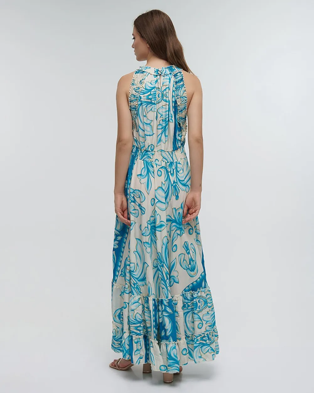 ΦΟΡΕΜΑ ΜΑΚΡΥ ΑΜΑΝΙΚΟ ΤΙΡΚΟΥΑΖ ΜΕ ΧΡΥΣΕΣ ΛΕΠΤΟΜΕΡΕΙΕΣ ONE SIZE (100%RAYON)