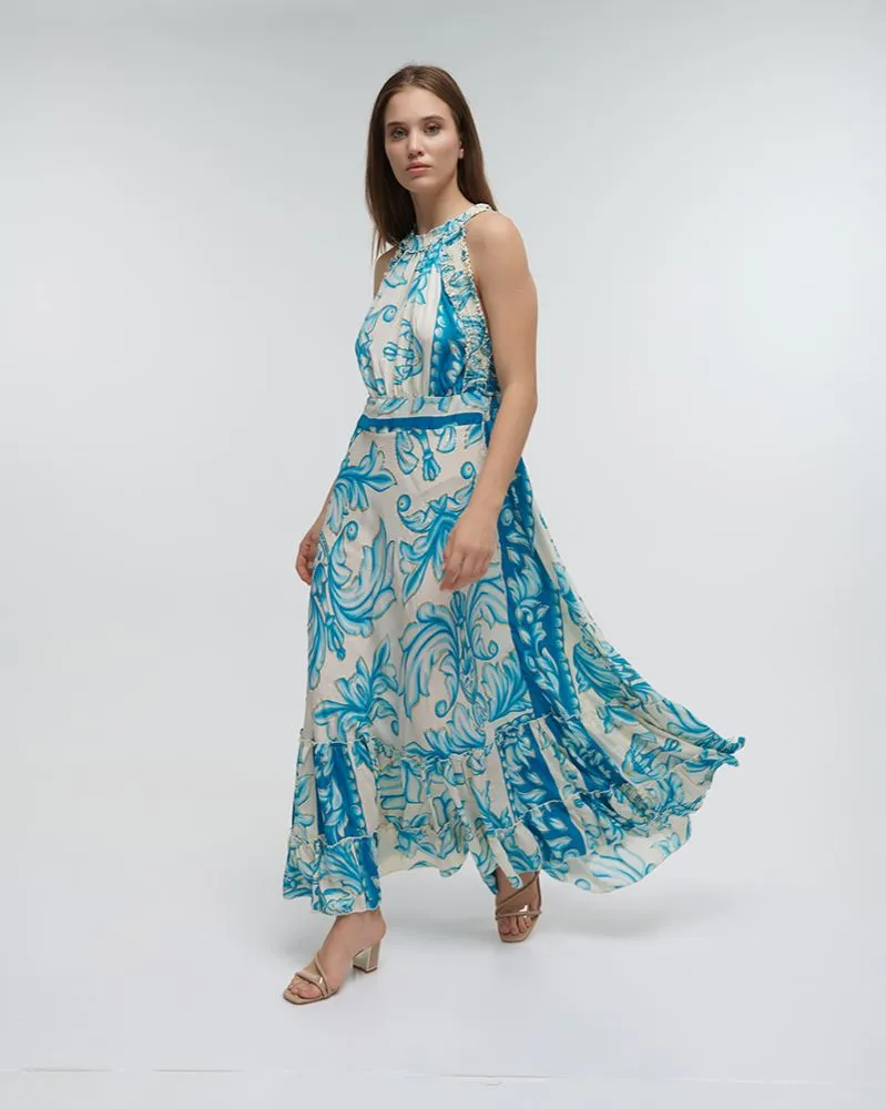 ΦΟΡΕΜΑ ΜΑΚΡΥ ΑΜΑΝΙΚΟ ΤΙΡΚΟΥΑΖ ΜΕ ΧΡΥΣΕΣ ΛΕΠΤΟΜΕΡΕΙΕΣ ONE SIZE (100%RAYON)