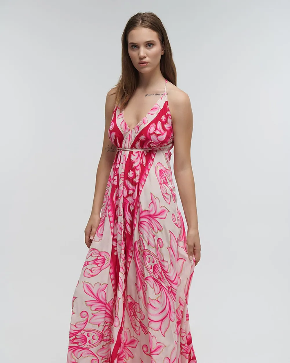 ΦΟΡΕΜΑ ΜΑΚΡΥ ΕΞΩΠΛΑΤΟ ΦΟΥΞΙΑ ΜΕ ΧΡΥΣΕΣ ΛΕΠΤΟΜΕΡΕΙΕΣ ONE SIZE (100%RAYON)