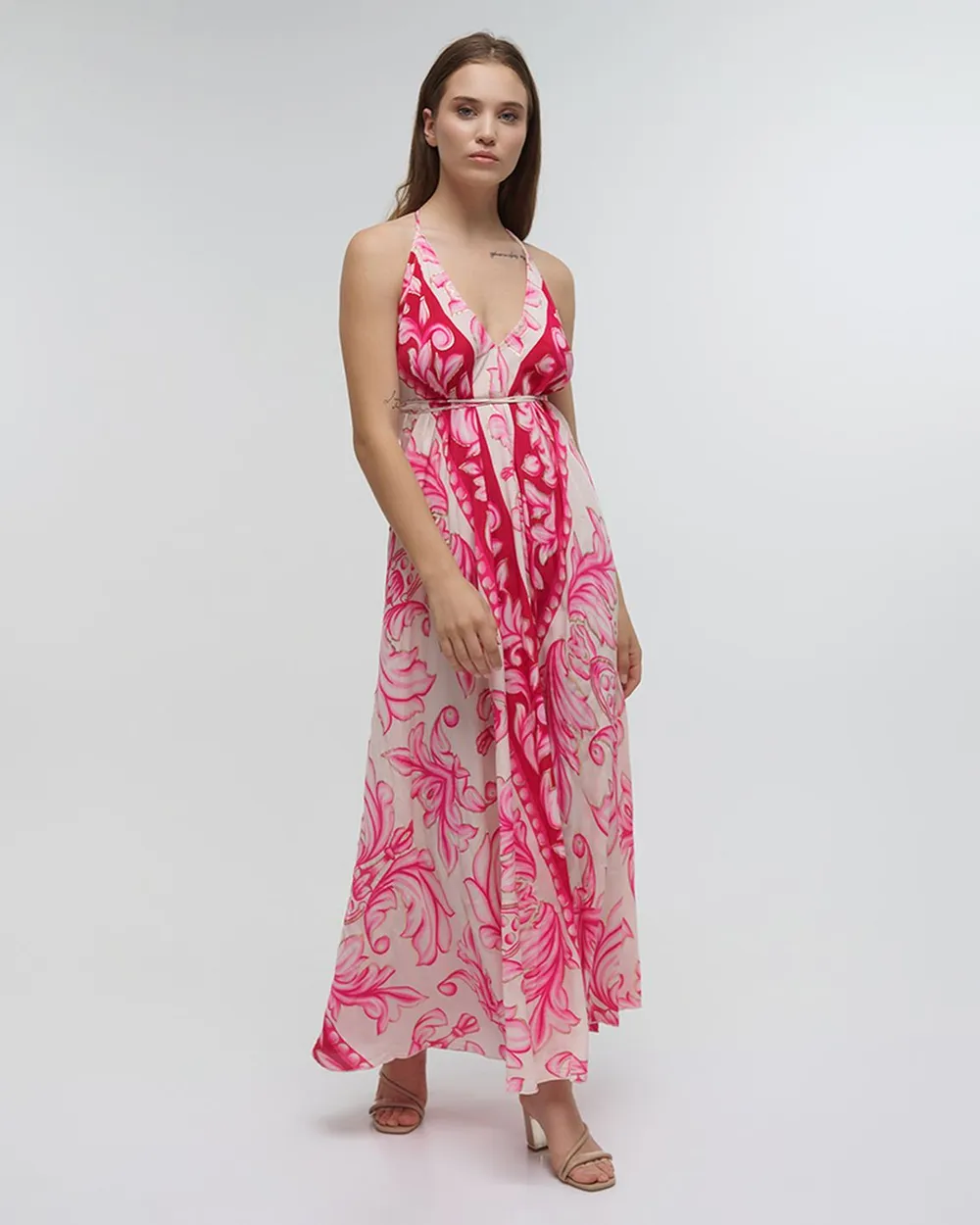 ΦΟΡΕΜΑ ΜΑΚΡΥ ΕΞΩΠΛΑΤΟ ΦΟΥΞΙΑ ΜΕ ΧΡΥΣΕΣ ΛΕΠΤΟΜΕΡΕΙΕΣ ONE SIZE (100%RAYON)